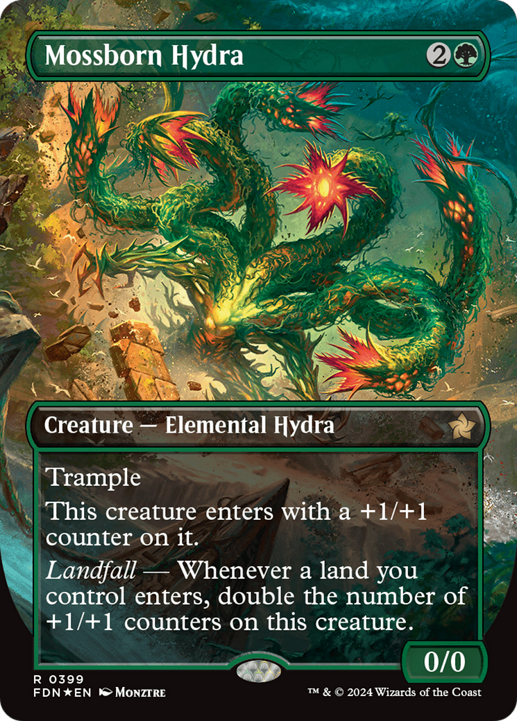 Mossborn Hydra (Borderless) (Mana Foil) [Foundations] | Card Citadel