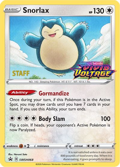 Snorlax (SWSH068) (Staff Prerelease Promo) [Sword & Shield: Black Star Promos] | Card Citadel