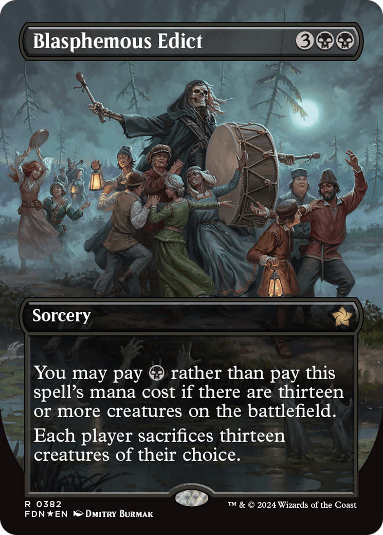 Blasphemous Edict (Borderless) (Mana Foil) [Foundations] | Card Citadel