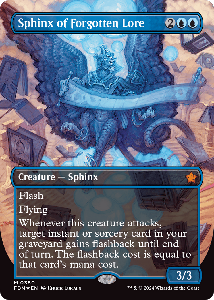 Sphinx of Forgotten Lore (Borderless) (Mana Foil) [Foundations] | Card Citadel