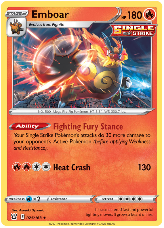 Emboar (025/163) [Sword & Shield: Battle Styles] | Card Citadel