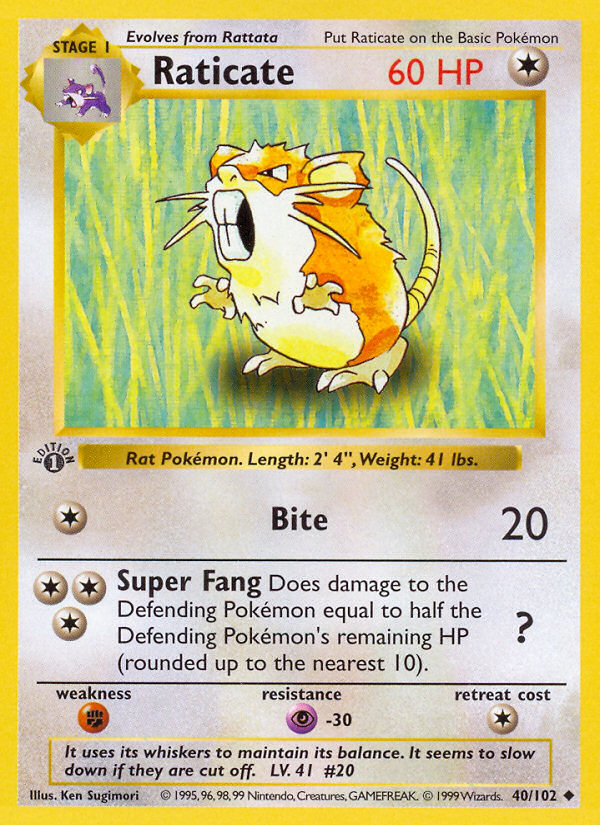 Raticate (40/102) (Shadowless) [Base Set 1st Edition] | Card Citadel