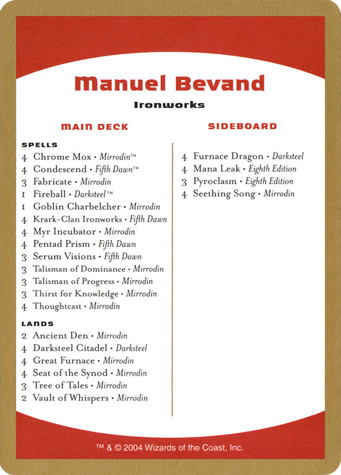 Manuel Bevand Decklist [World Championship Decks 2004] | Card Citadel