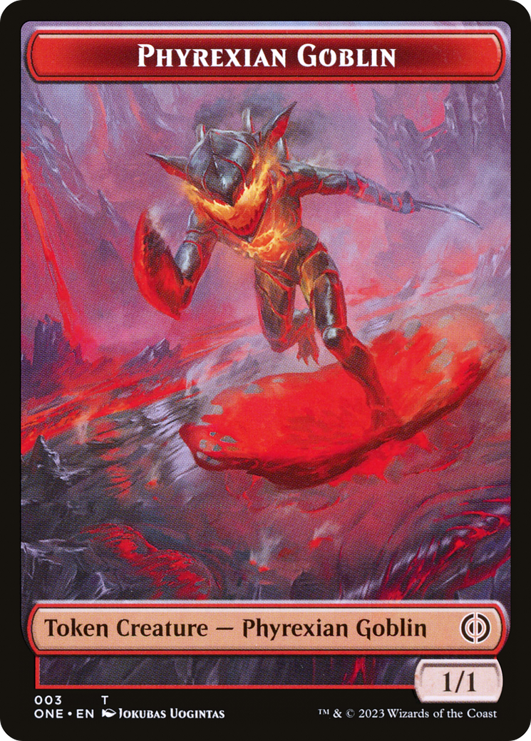 Phyrexian Goblin // The Hollow Sentinel Double-Sided Token [Phyrexia: All Will Be One Tokens] | Card Citadel