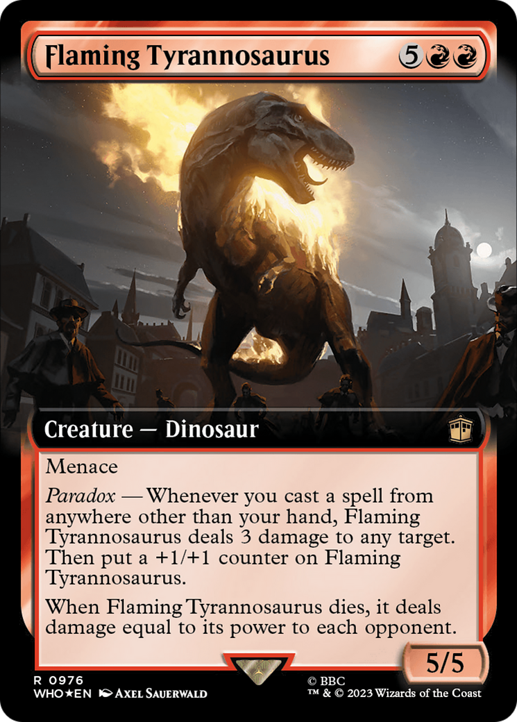 Flaming Tyrannosaurus (Extended Art) (Surge Foil) [Doctor Who] | Card Citadel