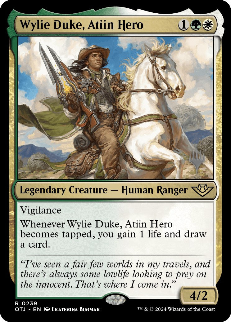 Wylie Duke, Atiin Hero (Promo Pack) [Outlaws of Thunder Junction Promos] | Card Citadel