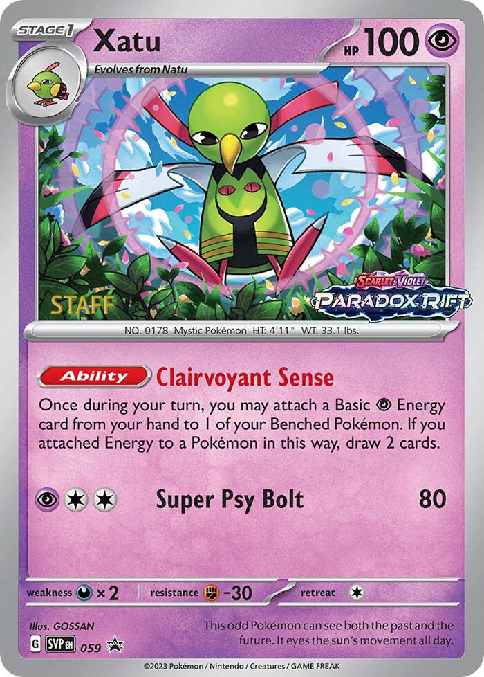 Xatu (059) (Staff Prerelease Promo) [Scarlet & Violet: Black Star Promos] | Card Citadel