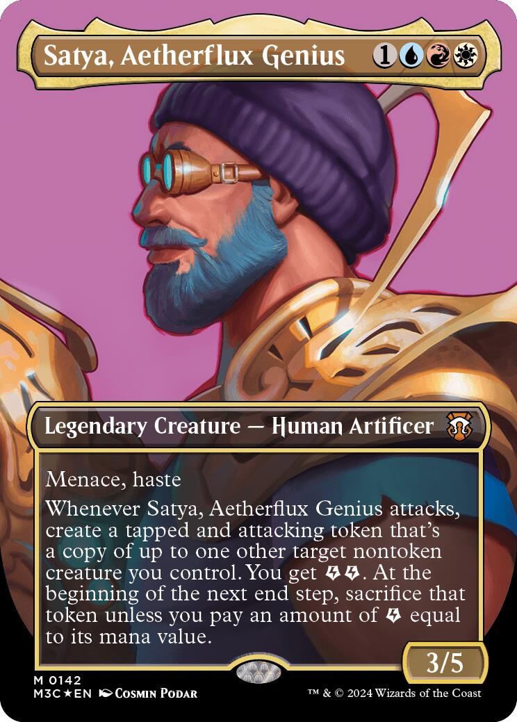 Satya, Aetherflux Genius (Borderless) (Ripple Foil) [Modern Horizons 3 Commander] | Card Citadel