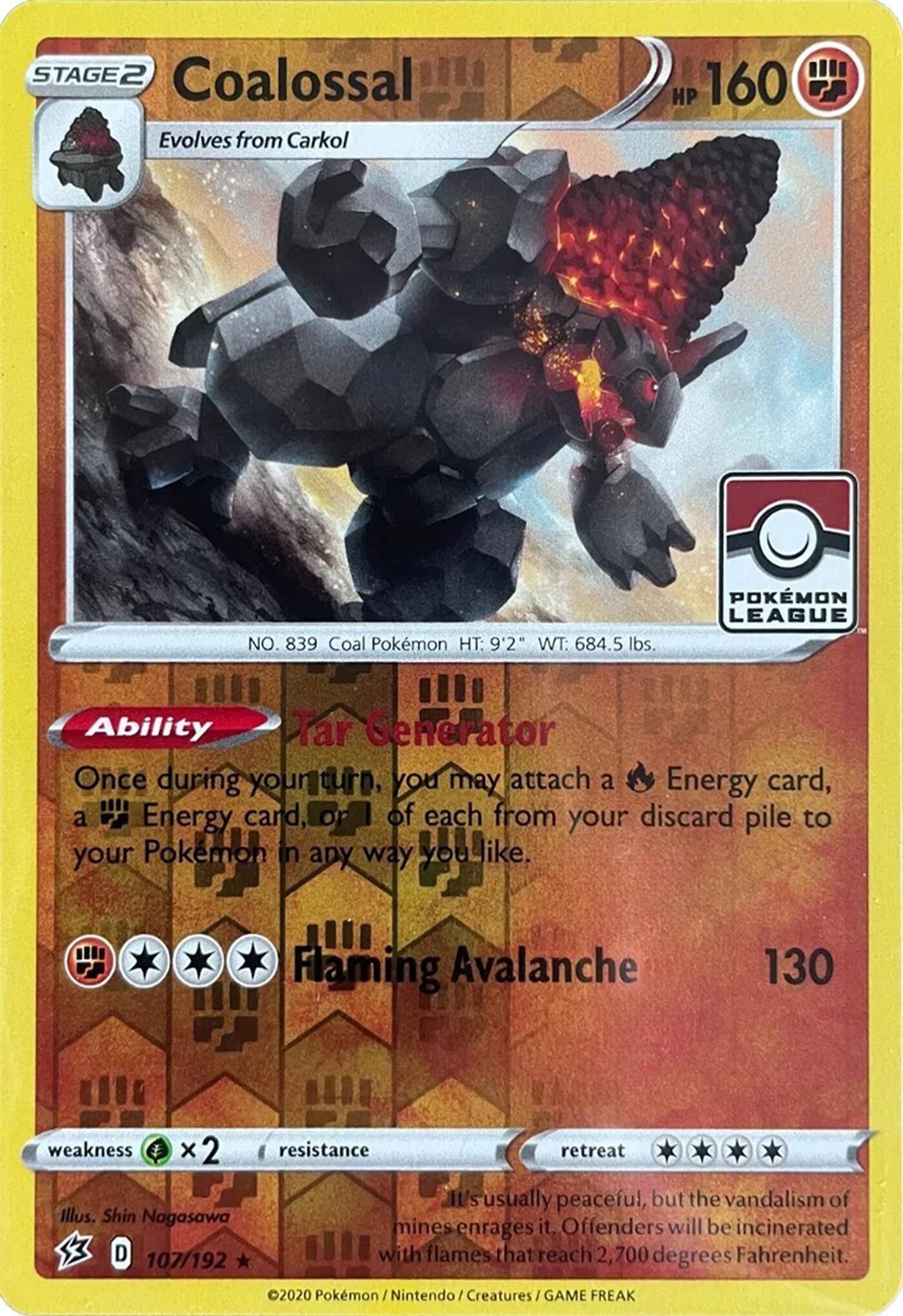 Coalossal (107/192) (League Promo) [Sword & Shield: Rebel Clash] | Card Citadel