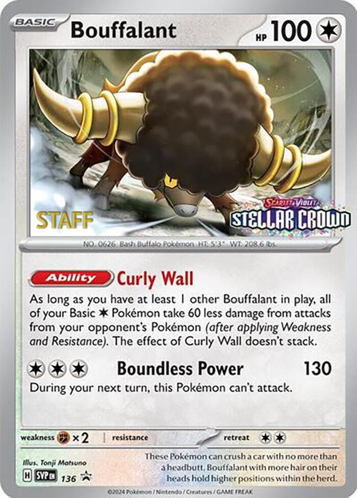 Bouffalant (136) (Staff Promo) [Scarlet & Violet: Black Star Promos] | Card Citadel