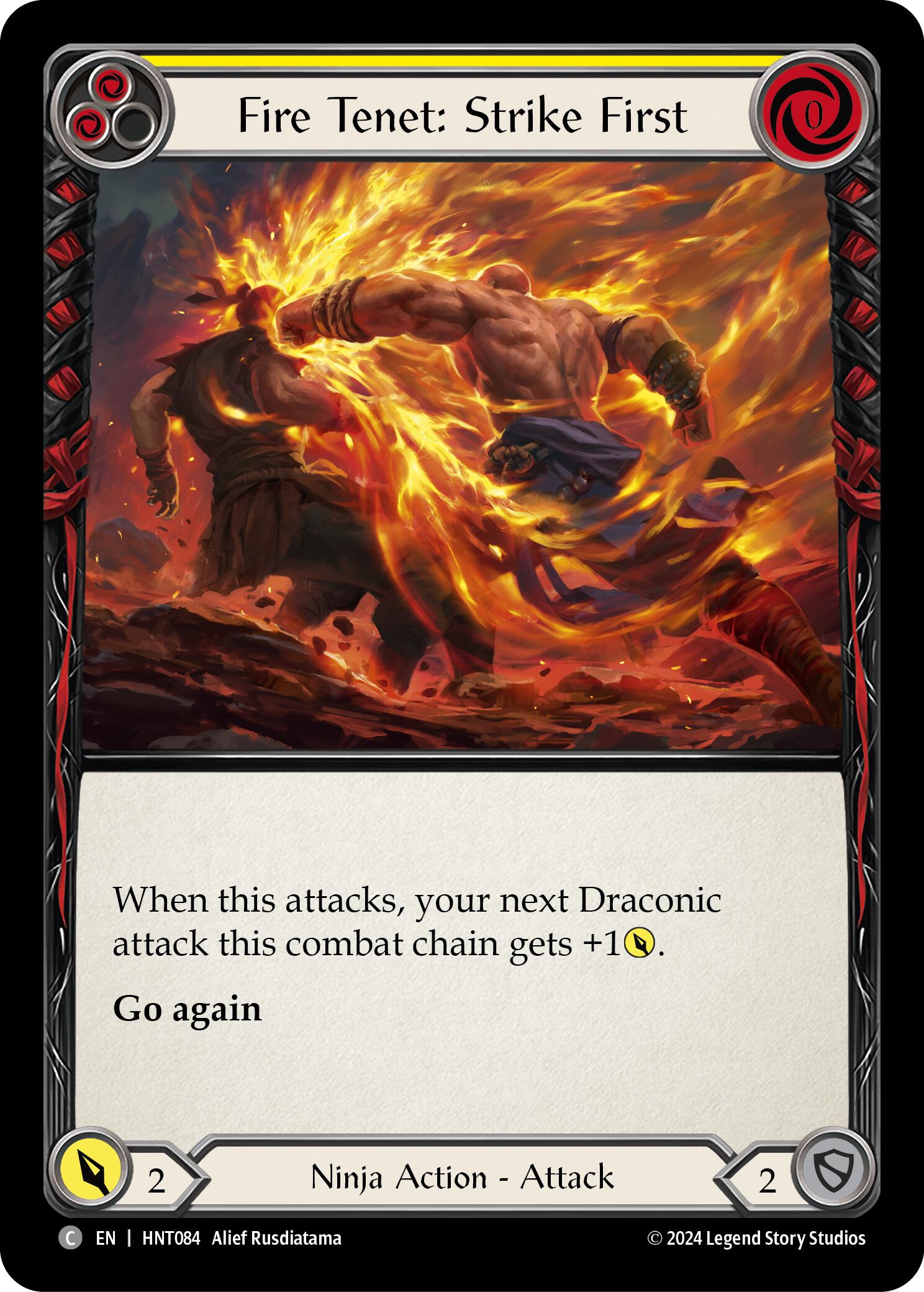 Fire Tenet: Strike First (Yellow) [HNT084] (The Hunted)  Rainbow Foil | Card Citadel
