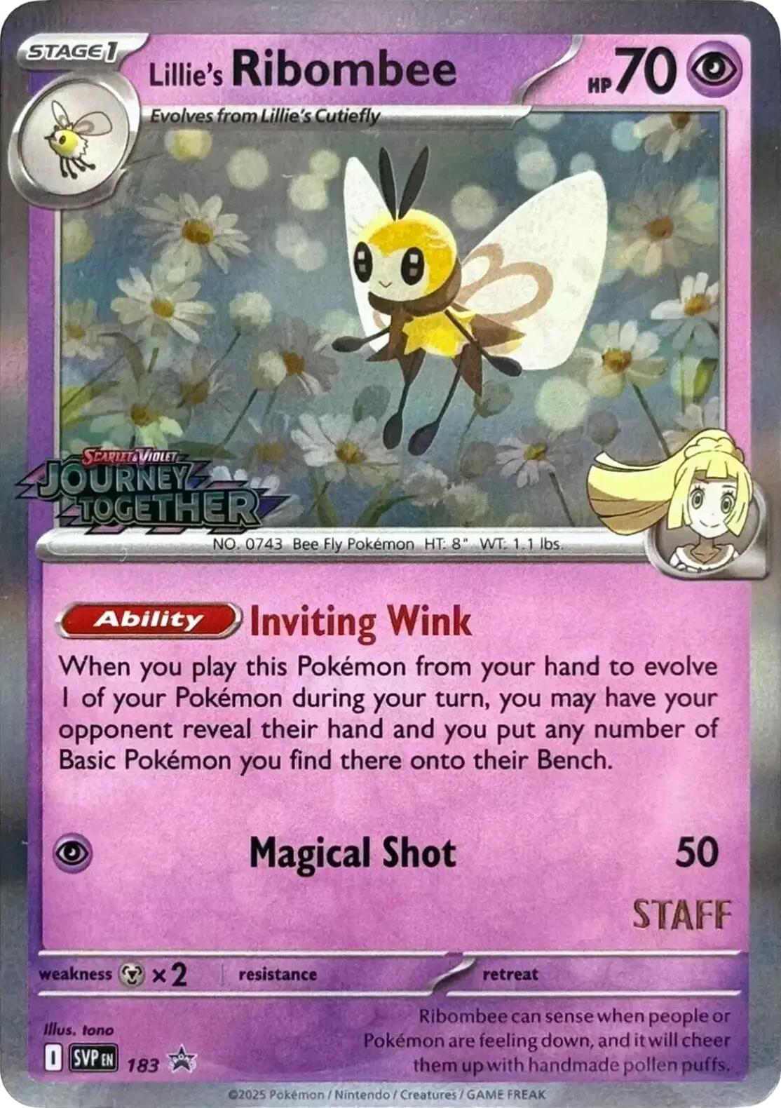 Lillie's Ribombee (183) (Prerelease Staff) [Scarlet & Violet: Black Star Promos] | Card Citadel