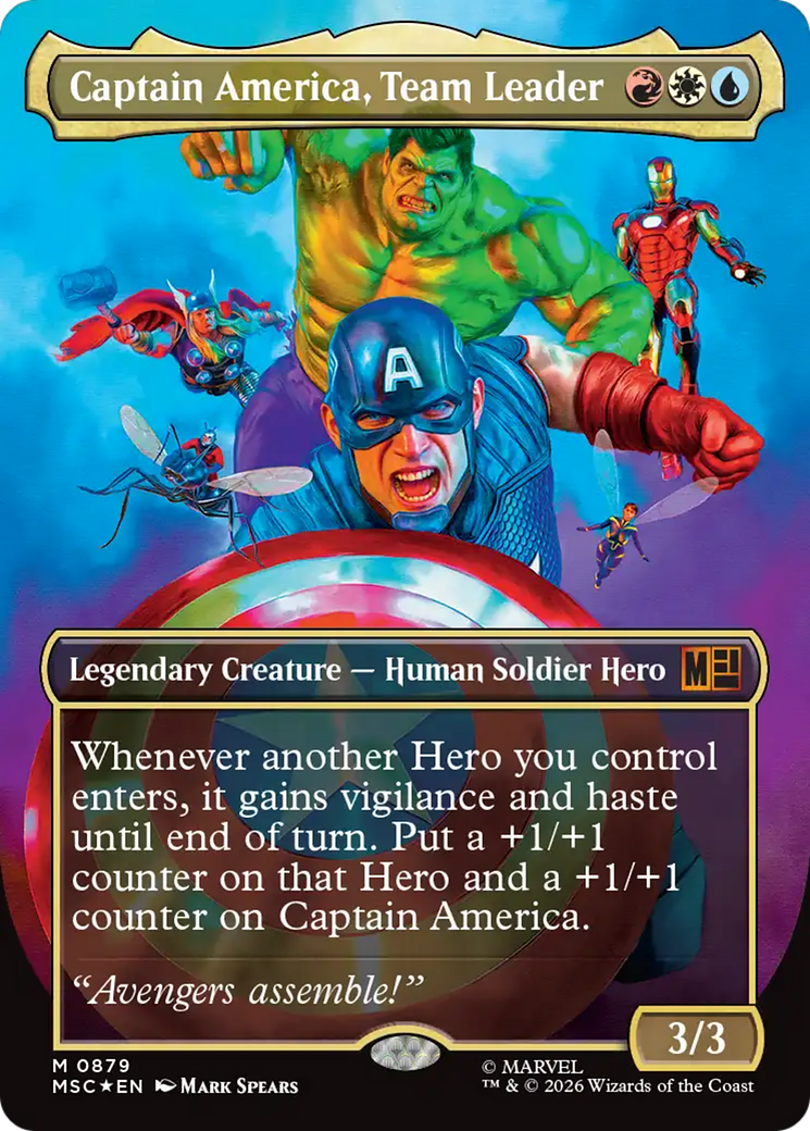 Captain America, Team Leader (Borderless) (Surge Foil) [Marvel Super Heroes Commander] | Card Citadel