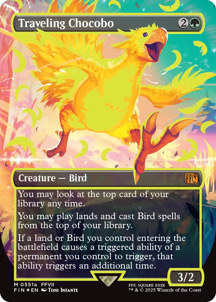 Traveling Chocobo (Borderless) (Neon Ink Yellow) [FINAL FANTASY] | Card Citadel