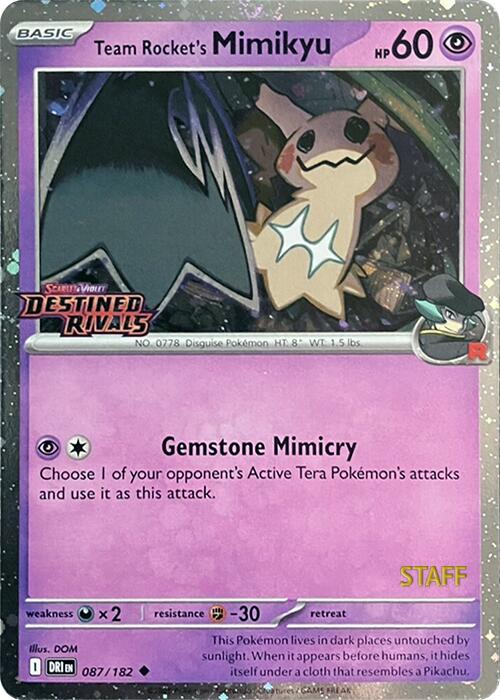 Team Rocket's Mimikyu (087/182) (Prerelease Staff) [Scarlet & Violet: Destined Rivals] | Card Citadel