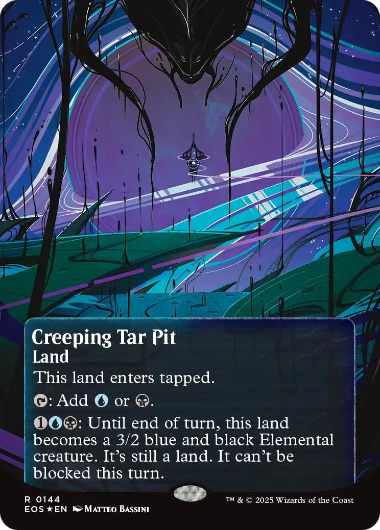 Creeping Tar Pit (0144) (Borderless) (Galaxy Foil) [Edge of Eternities: Stellar Sights] | Card Citadel