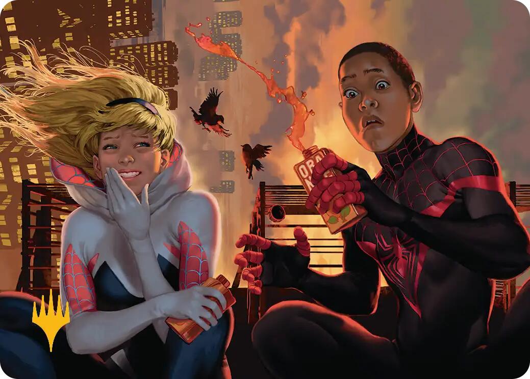 Heroes' Hangout Art Card (Gold-Stamped Planeswalker Symbol) [Marvel's Spider-Man Art Series] | Card Citadel