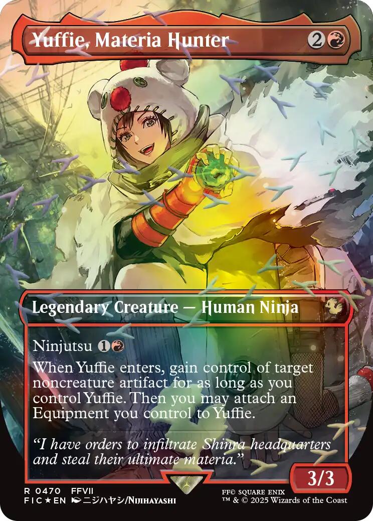 Yuffie, Materia Hunter (Borderless) (Chocobo Track Foil) [FINAL FANTASY Commander] | Card Citadel