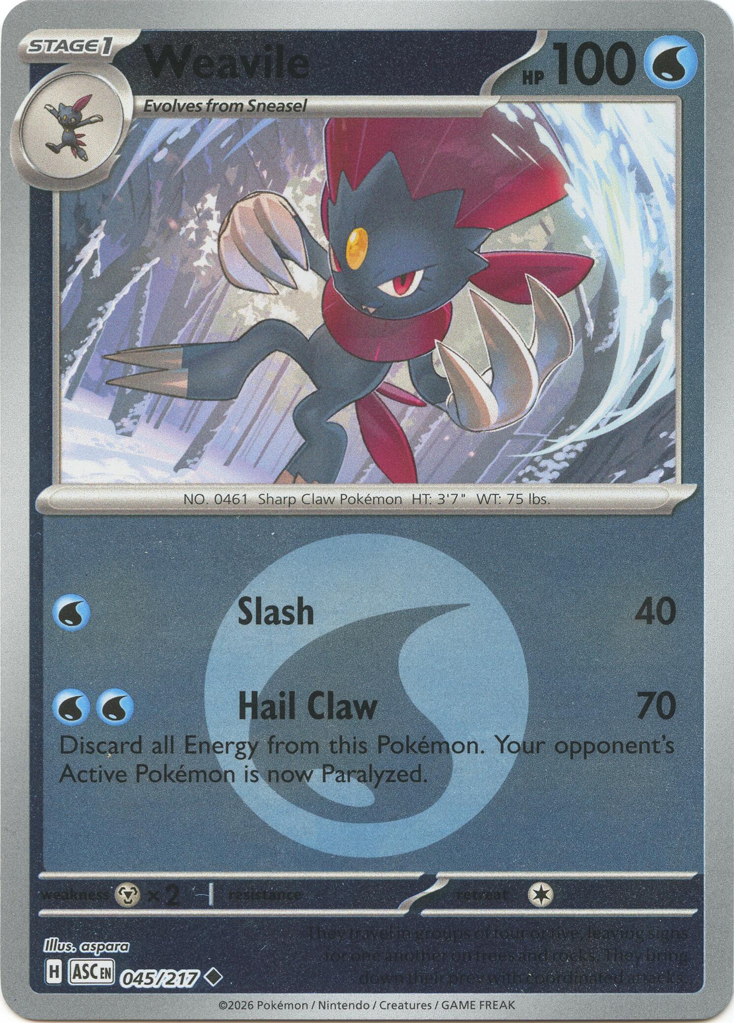 Weavile (045/217) (Energy Symbol Pattern) [Mega Evolution: Ascended Heroes] | Card Citadel