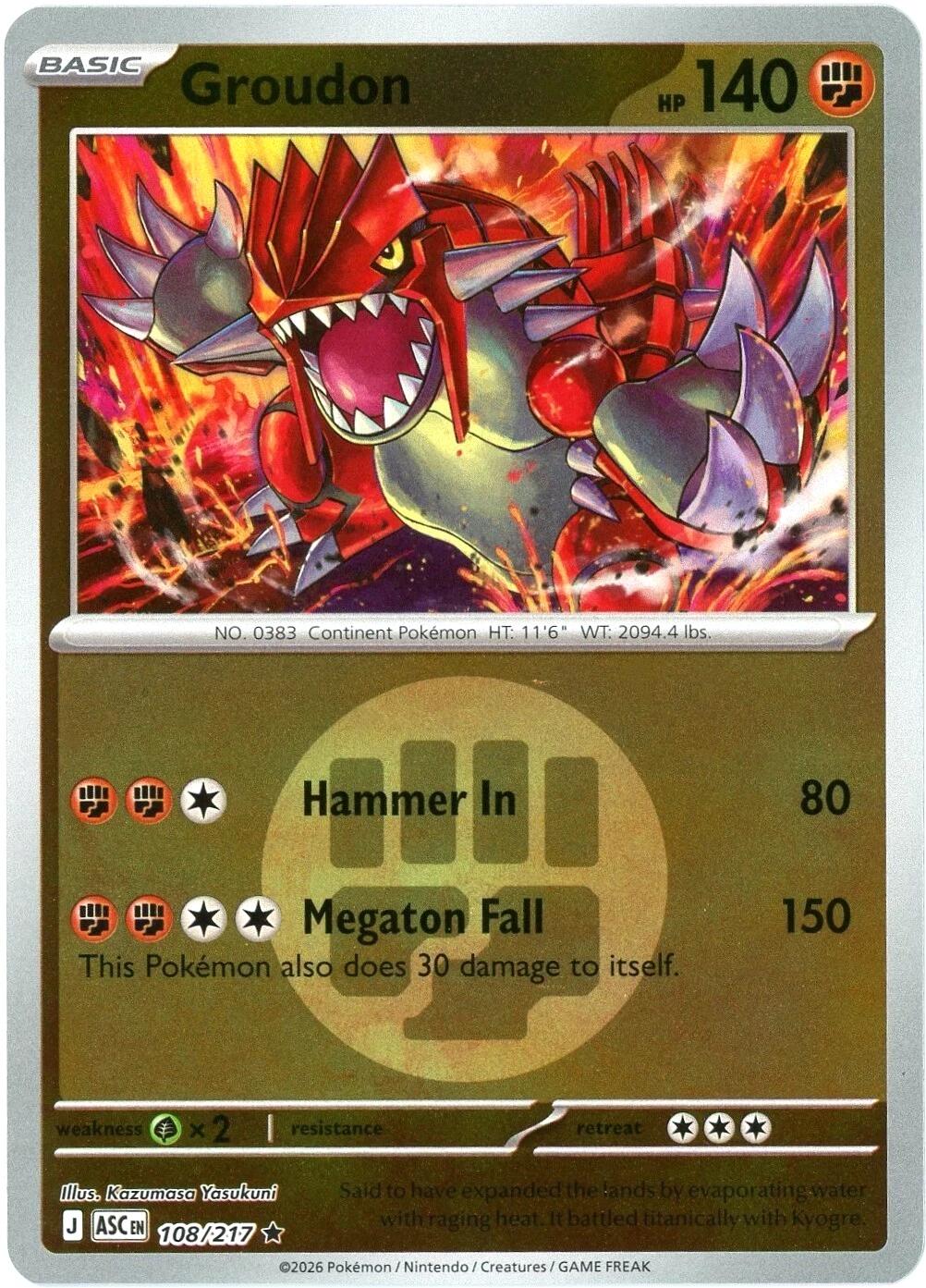Groudon (108/217) (Energy Symbol Pattern) [Mega Evolution: Ascended Heroes] | Card Citadel