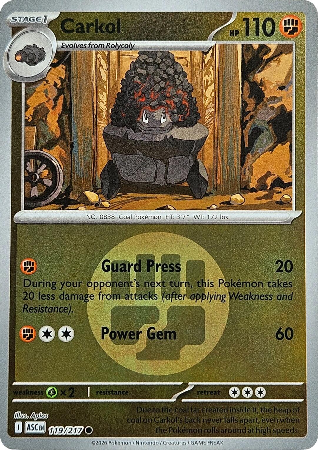 Carkol (119/217) (Energy Symbol Pattern) [Mega Evolution: Ascended Heroes] | Card Citadel