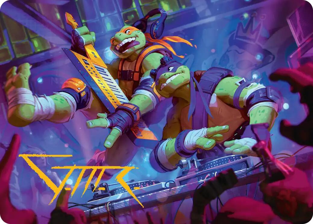 Mikey & Don, Party Planners Art Card (Gold-Stamped Signature) [Teenage Mutant Ninja Turtles Art Series] | Card Citadel
