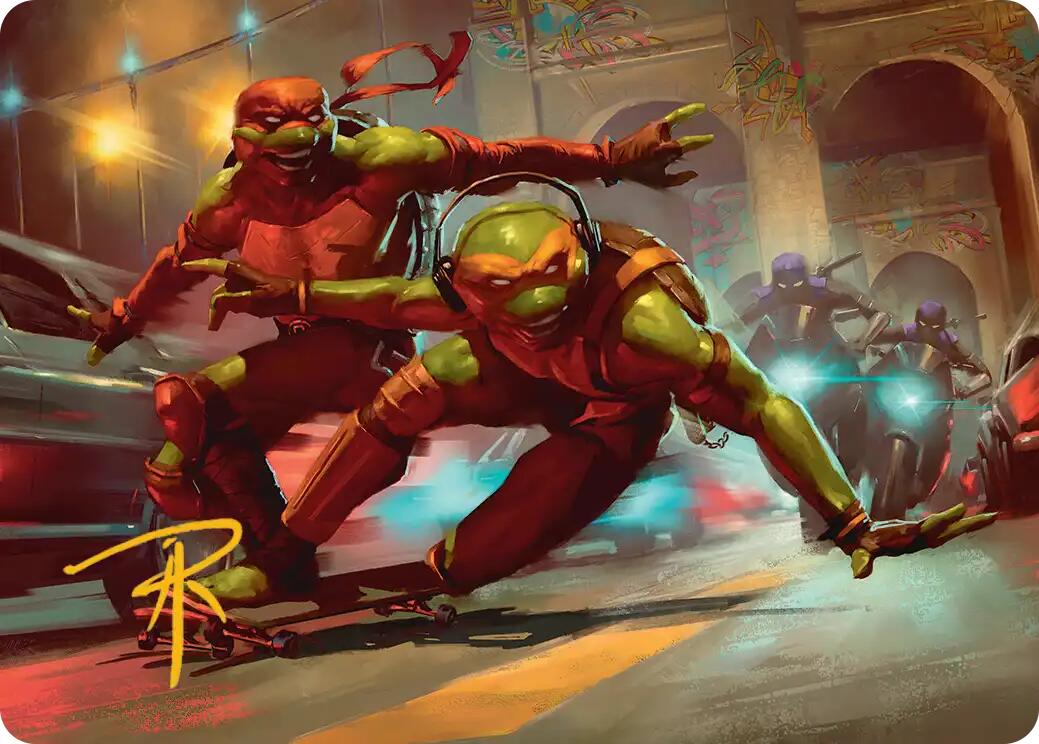 Raph & Mikey, Troublemakers Art Card (Gold-Stamped Signature) [Teenage Mutant Ninja Turtles Art Series] | Card Citadel