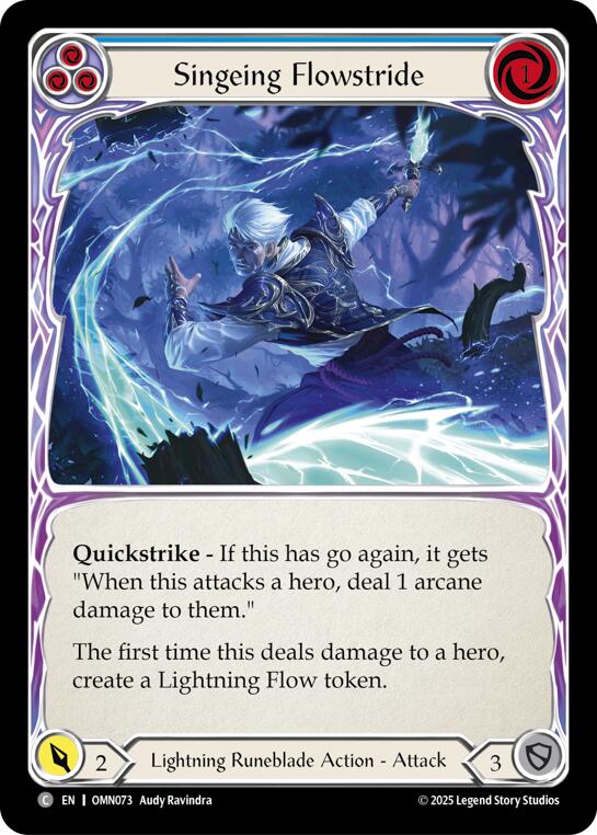 Singeing Flowstride (Blue) [OMN073] (Omens of the Third Age)  Rainbow Foil | Card Citadel