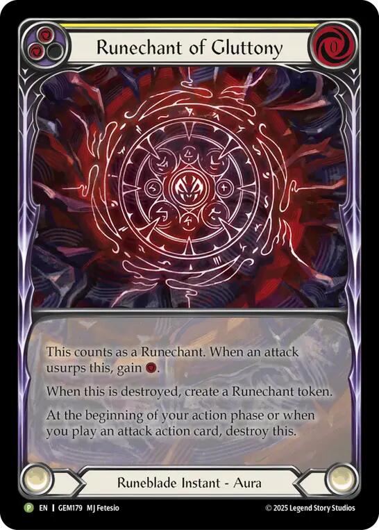 Runechant of Gluttony (Yellow) [GEM179-RF] (Gem Pack 5)  Rainbow Foil | Card Citadel