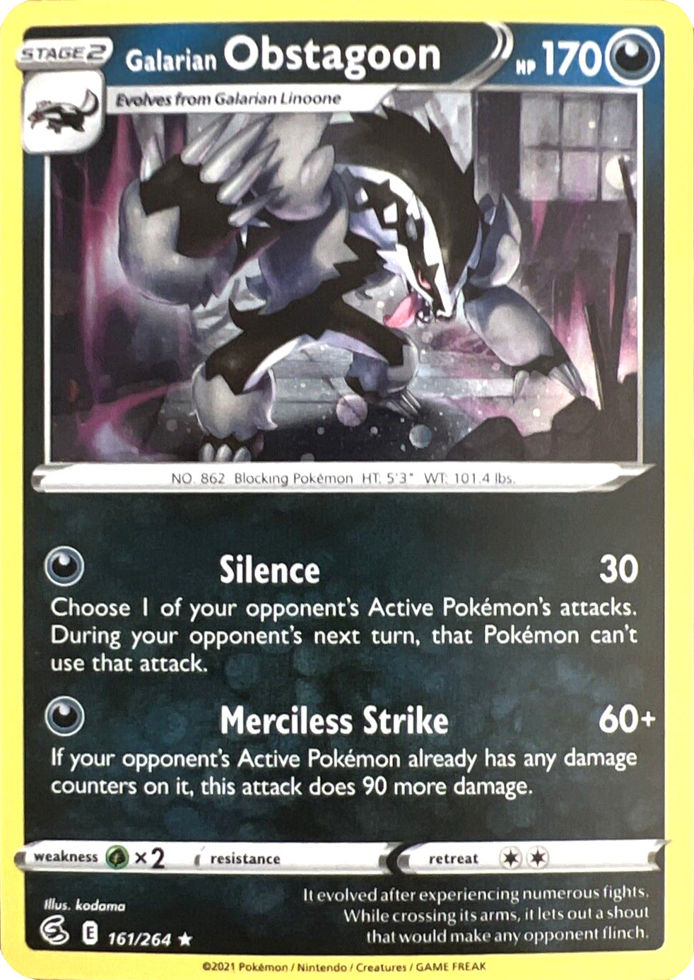 Galarian Obstagoon (161/264) (Cosmos Holo) [Sword & Shield: Fusion Strike] | Card Citadel