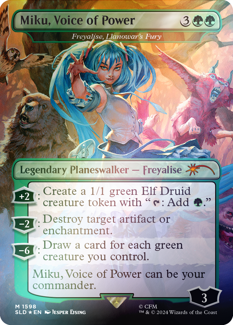 Miku, Voice of Power - Freyalise, Llanowar's Fury (Rainbow Foil) [Secret Lair Drop Series] | Card Citadel