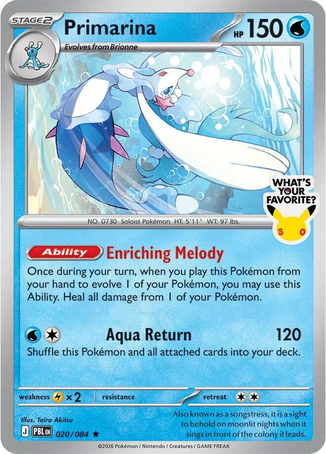 Primarina (020/084) (What's Your Favorite Stamp) [Mega Evolution: Pitch Black] | Card Citadel
