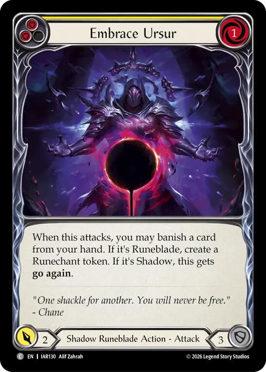 Embrace Ursur (Yellow) [IAR130] (Usurp the Shadow Throne)  Rainbow Foil | Card Citadel