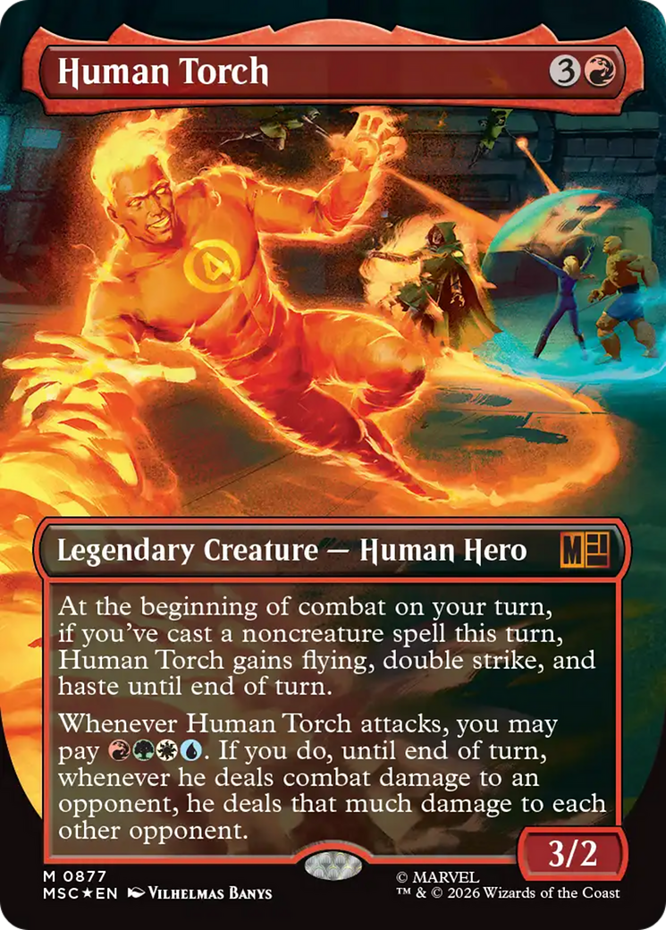 Human Torch (Borderless) (Surge Foil) [Marvel Super Heroes Commander] | Card Citadel