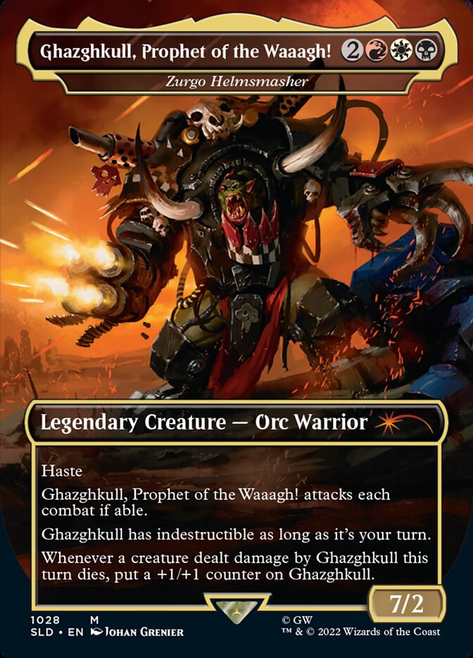 Ghazghkull, Prophet of the Waaagh! - Zurgo Helmsmasher (Borderless) [Secret Lair Drop Series] | Card Citadel