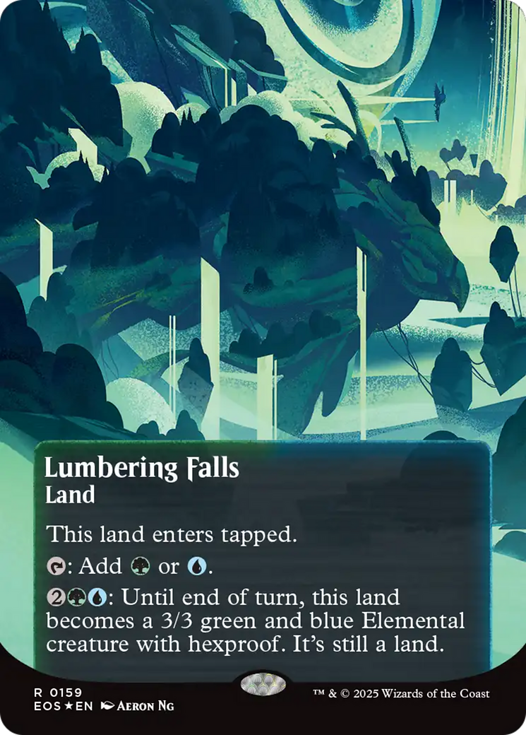 Lumbering Falls (0159) (Borderless) (Galaxy Foil) [Edge of Eternities: Stellar Sights] | Card Citadel