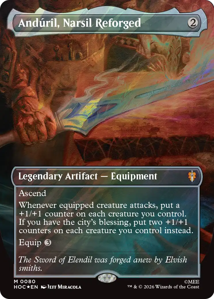 Anduril, Narsil Reforged (Borderless) (Surge Foil) [The Hobbit: Eternal-Legal] | Card Citadel