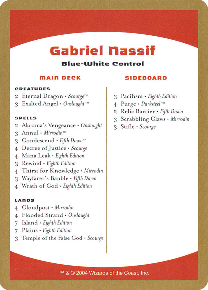 Gabriel Nassif Decklist [World Championship Decks 2004] | Card Citadel