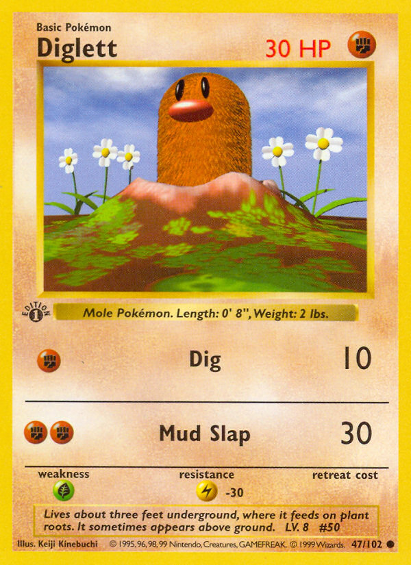 Diglett (47/102) (Shadowless) [Base Set 1st Edition] | Card Citadel