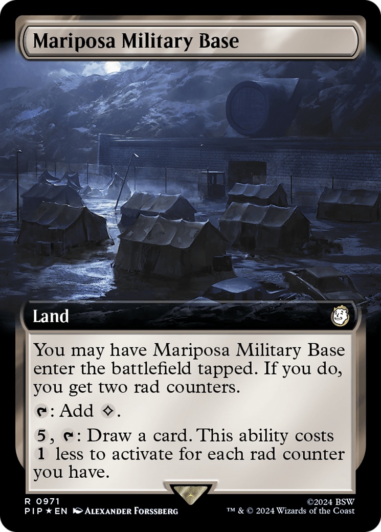 Mariposa Military Base (Extended Art) (Surge Foil) [Fallout] | Card Citadel