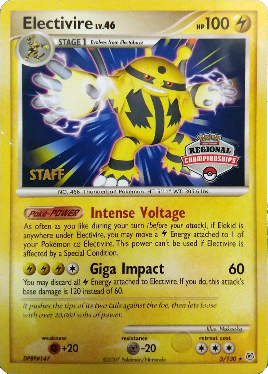 Electivire (003/130) (2008 Staff Regional Championships) [League & Championship Cards] | Card Citadel