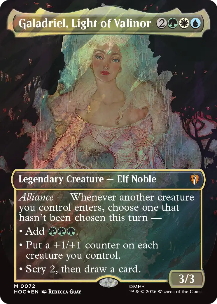 Galadriel, Light of Valinor (Borderless) (Surge Foil) [The Hobbit: Eternal-Legal] | Card Citadel