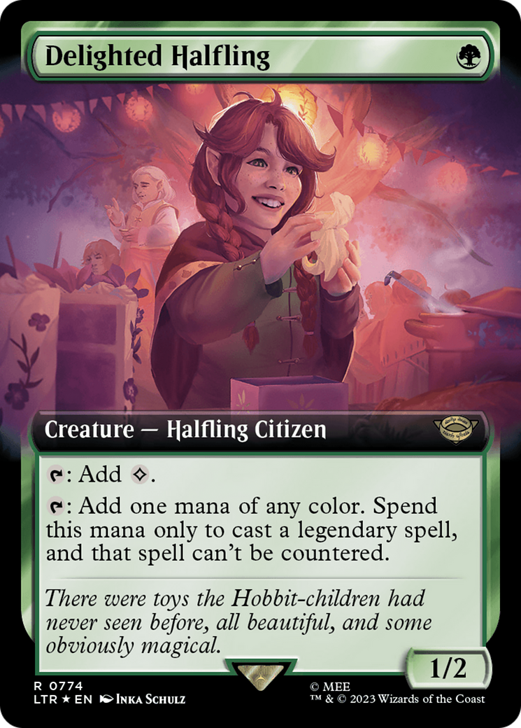 Delighted Halfling (Extended Art) (Surge Foil) [The Lord of the Rings: Tales of Middle-Earth] | Card Citadel