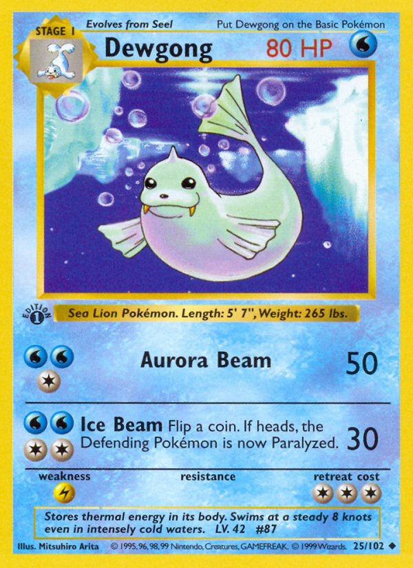 Dewgong (25/102) (Shadowless) [Base Set 1st Edition] | Card Citadel