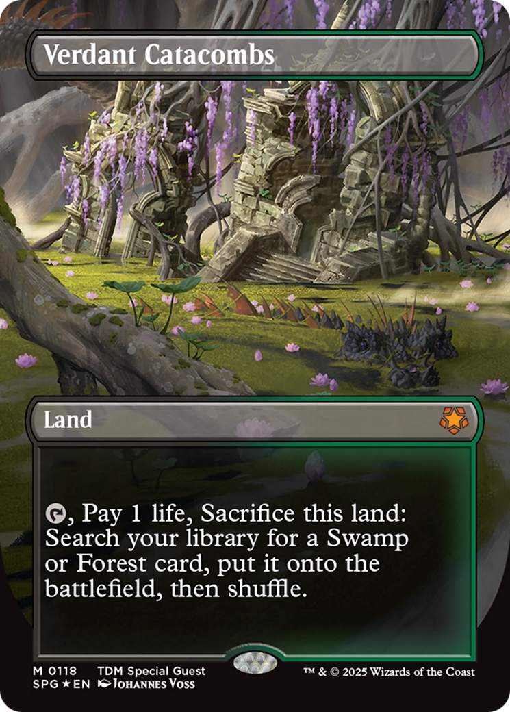 Verdant Catacombs (Borderless) (Dragonscale Foil) [Tarkir: Dragonstorm Special Guests] | Card Citadel