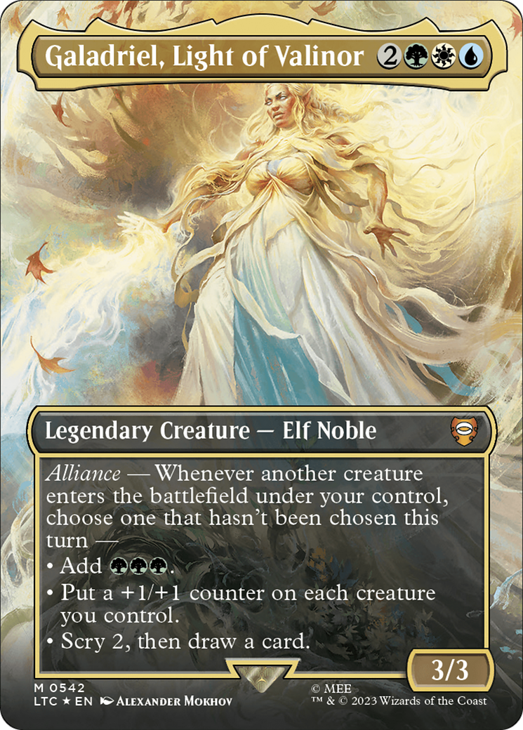 Galadriel, Light of Valinor (Borderless) (Surge Foil) [The Lord of the Rings: Tales of Middle-Earth Commander] | Card Citadel