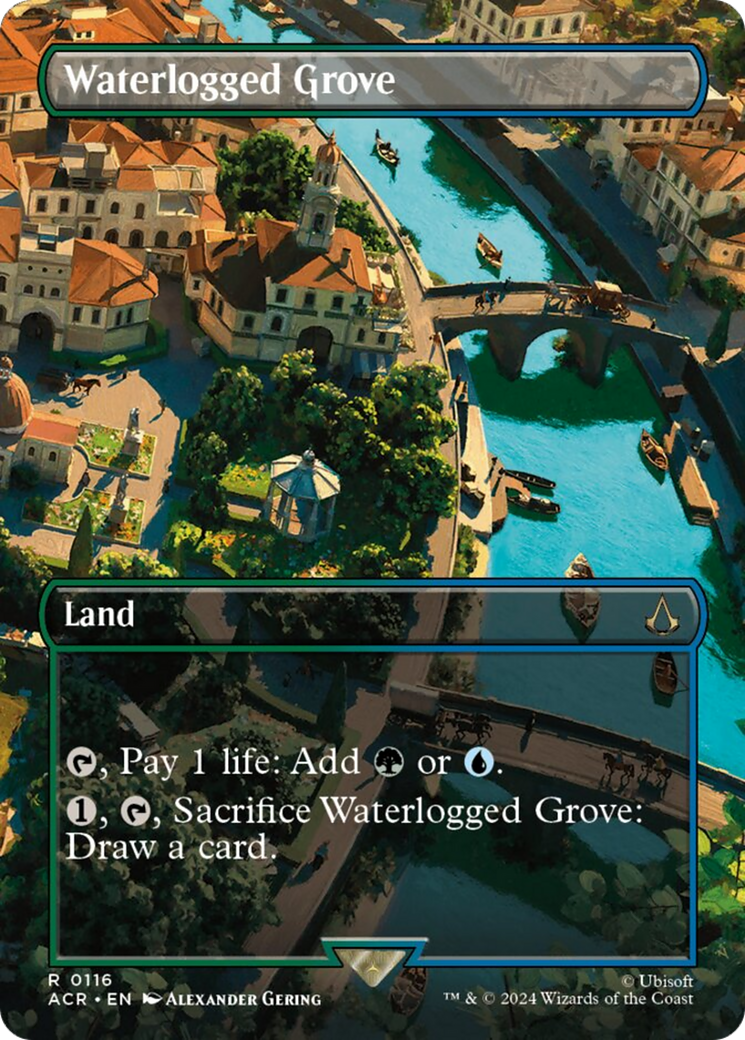 Waterlogged Grove (Borderless) [Assassin's Creed] | Card Citadel