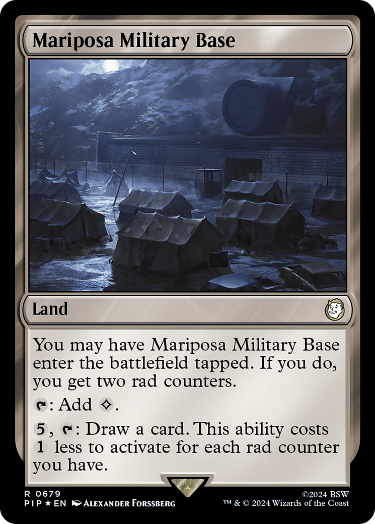 Mariposa Military Base (Surge Foil) [Fallout] | Card Citadel