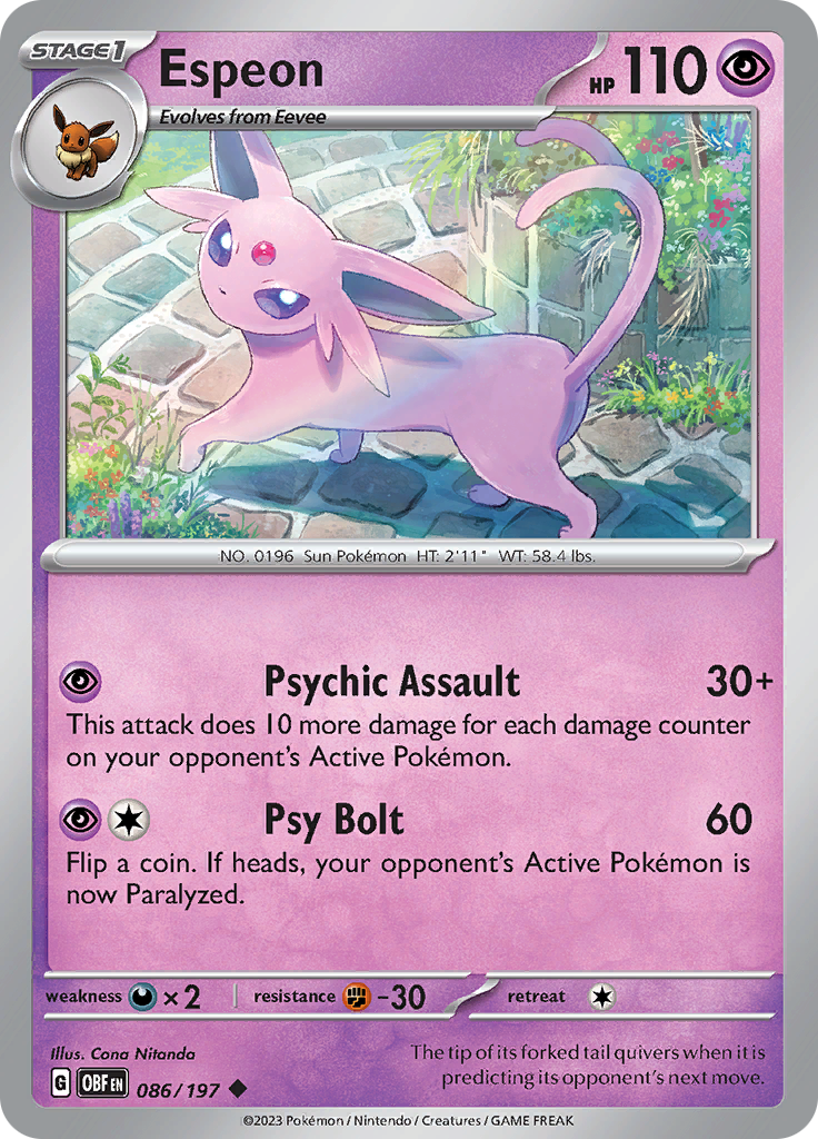 Espeon (086/197) [Scarlet & Violet: Obsidian Flames] | Card Citadel