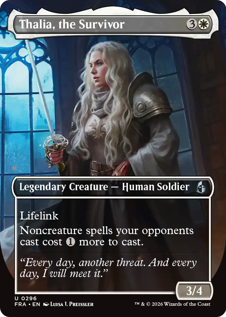 Thalia, the Survivor (Borderless) [Reality Fracture] | Card Citadel